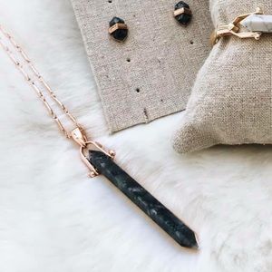 Stella & Dot Rose Gold & Black Stone Rebel Pendant